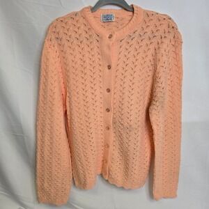 Vintage Wintuk Acrylic Open Knit‎ Cardigan, Pastel Salmon Color, Women's Size